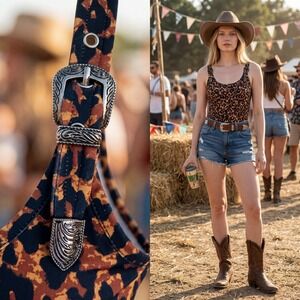 Leopard Print Western Buckle strap Bodysuit Women's Sz Small NWT coastal Cowgirl